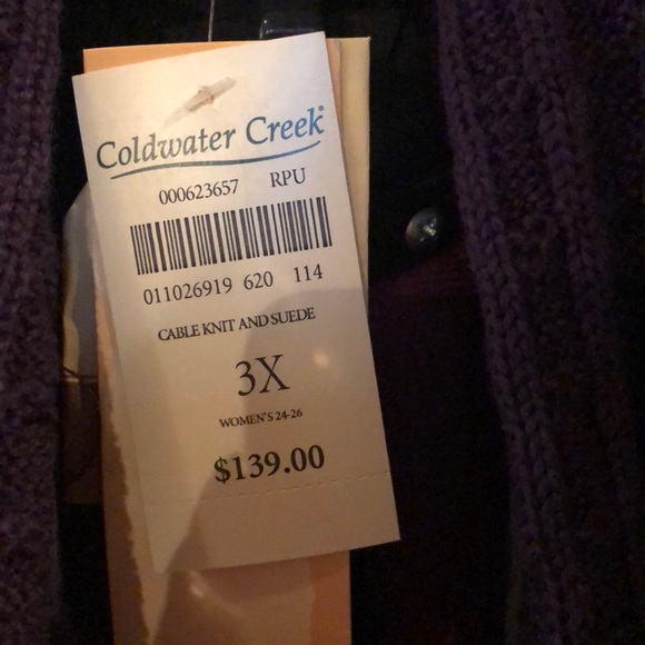 Coldwater Creek cable knit and suede jacket - Picture 5 of 6